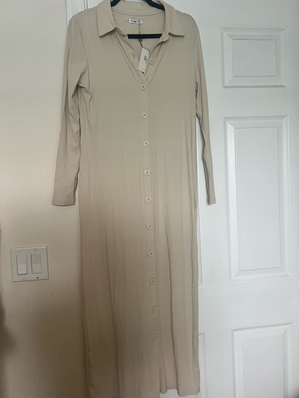 Blank NYC Beige Button-Front Long Sleeve Maxi Dress